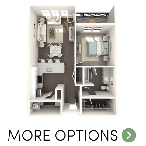 Floor plan for 1 bed, 1 bath, 688 sqft